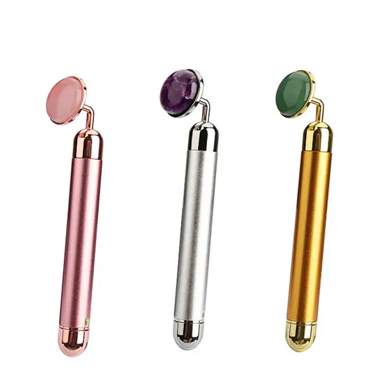 Electric Vibrating Rose Quartz Facial Roller | Skin Care Massager Tool