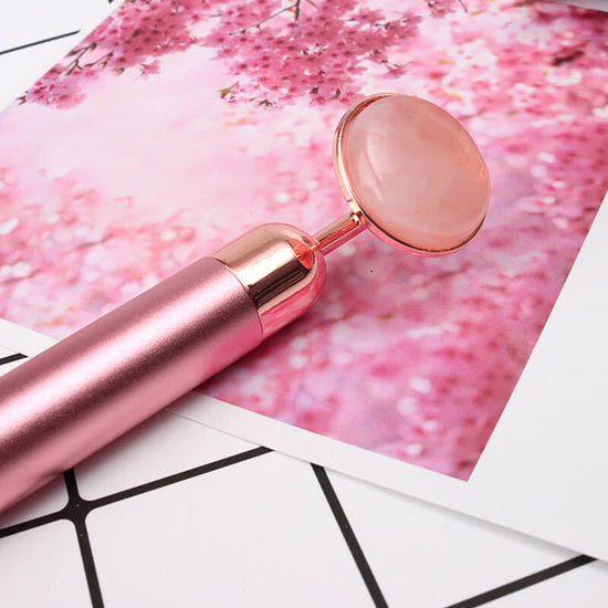 Electric Vibrating Rose Quartz Facial Roller | Skin Care Massager Tool