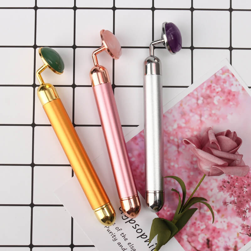 Electric Vibrating Rose Quartz Facial Roller | Skin Care Massager Tool