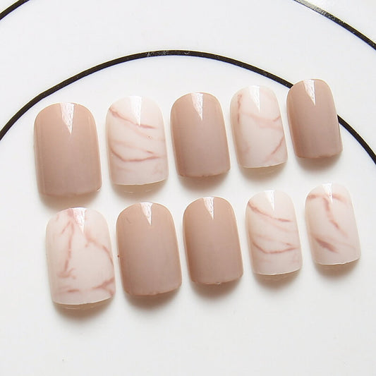 Light Khaki Fake Nails Full Cover   | Khaki Nails With Glossy Top Coat