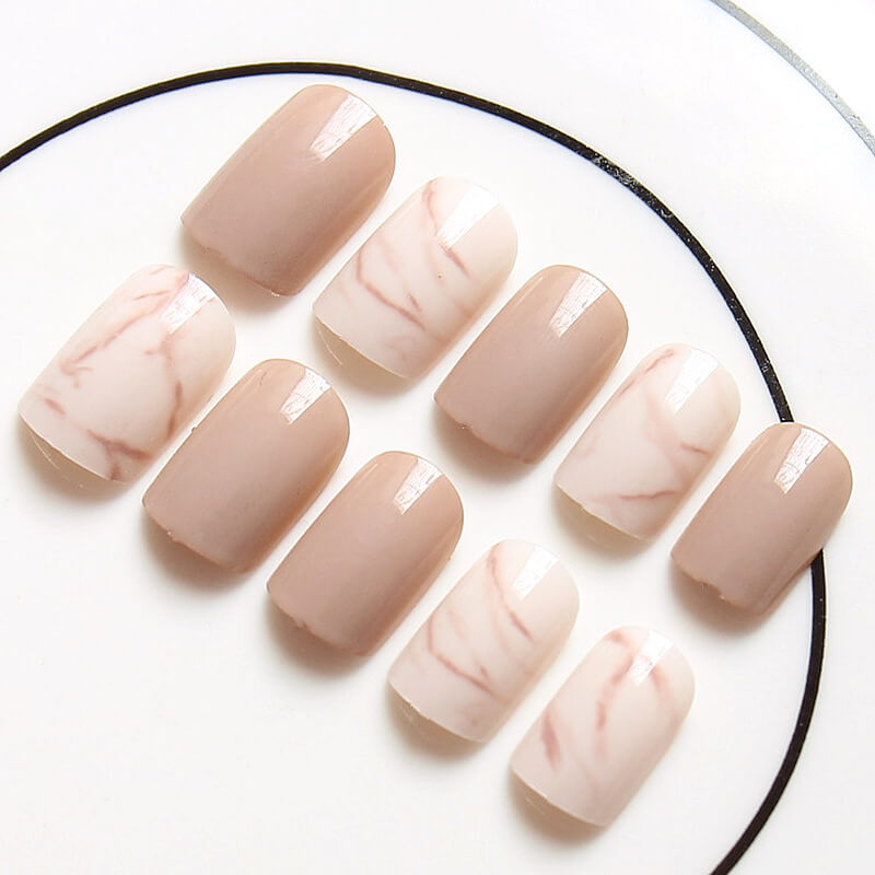 Light Khaki Fake Nails Full Cover   | Khaki Nails With Glossy Top Coat
