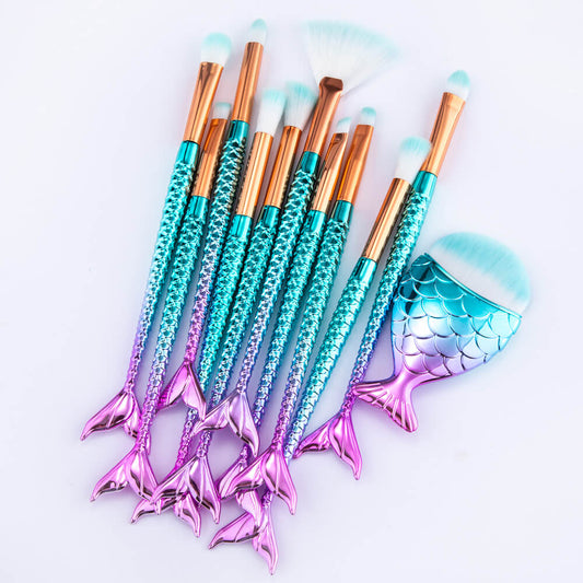 Mermaid Foundation Brush Set For Makeup  11pcs Makeup Brush Set 