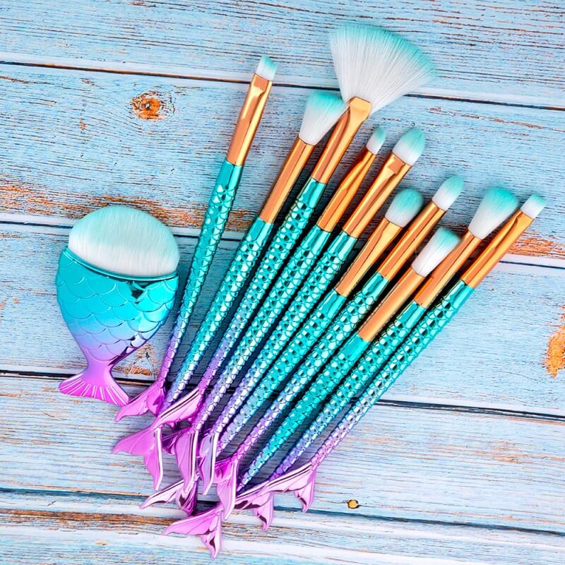 Mermaid Foundation Brush Set For Makeup  11pcs Makeup Brush Set 