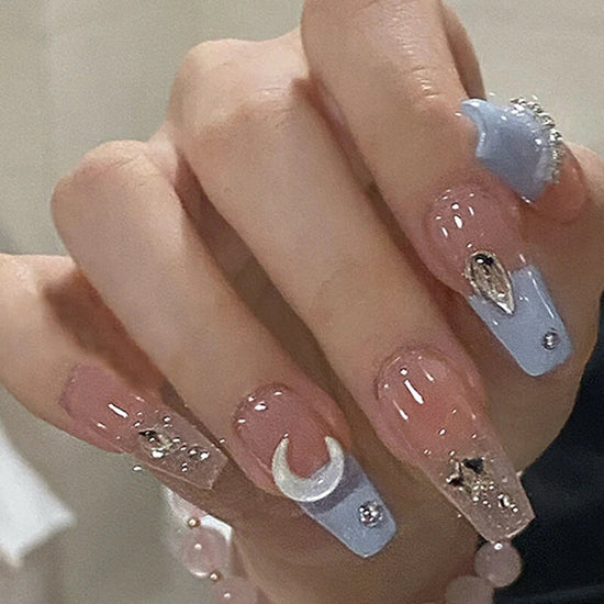 Moon And Stars Nail Set  | Custom Zodiac Themed Fake Nails