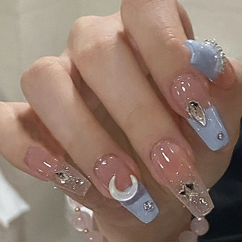 Moon And Stars Nail Set  | Custom Zodiac Themed Fake Nails