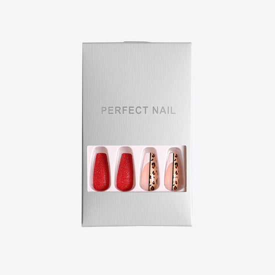 Red Leopard Print Ballet Press On Nail | Red Leopard Print False Nails