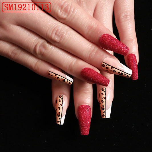 Red Leopard Print Ballet Press On Nail | Red Leopard Print False Nails