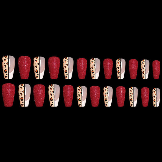 Red Leopard Print Ballet Press On Nail | Red Leopard Print False Nails