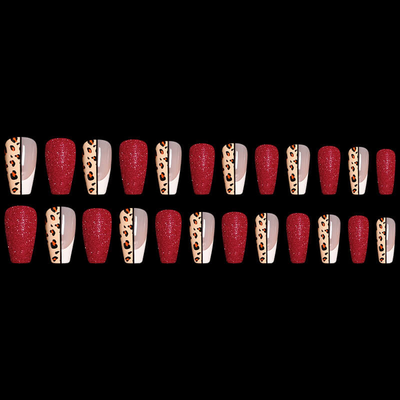 Red Leopard Print Ballet Press On Nail | Red Leopard Print False Nails