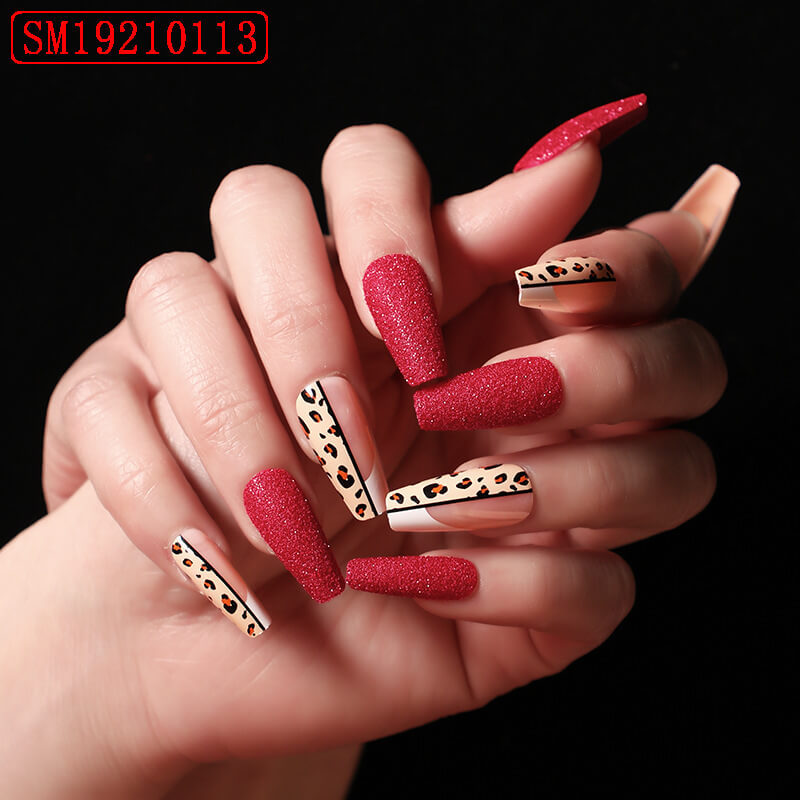 Red Leopard Print Ballet Press On Nail | Red Leopard Print False Nails