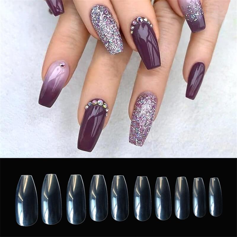 Transparent Fake Nails Coffin Shape | Clear Fake Nails Natural Look
